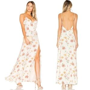 Privacy Please Karen Maxi Dress Floral White Orange Pink Leg Slit Ruffles Small
